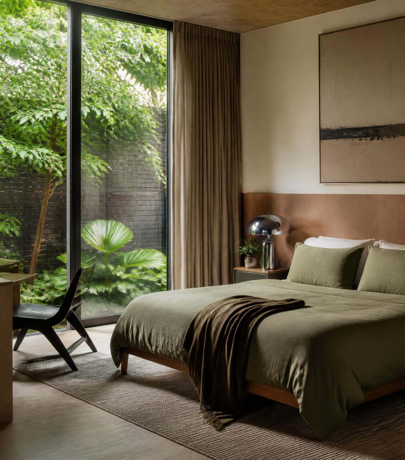 Verdure House guest room overlooking a private garden